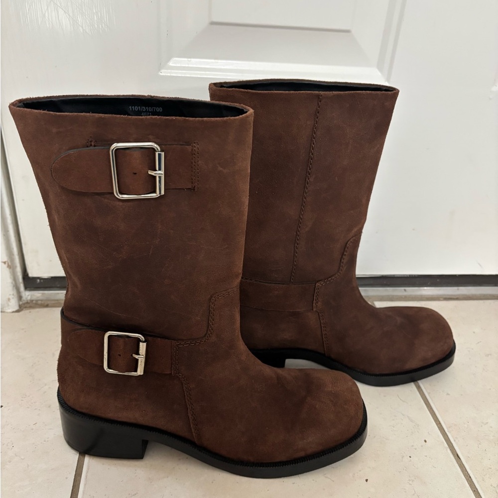 Zara NWT Brown Leather Buckle Boots